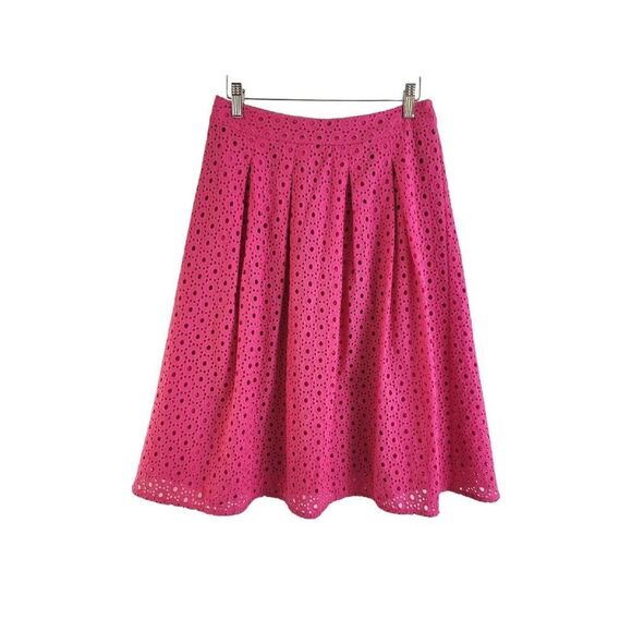 Halogen Eyelet Pleated Hot Pink Midi Skirt Size 4 Spring Summer - Picture 1 of 8